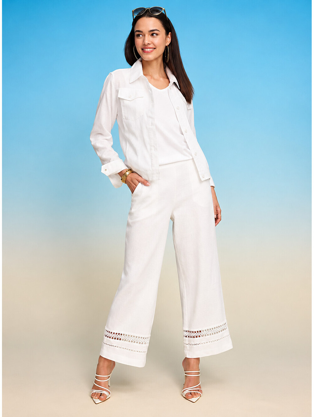 Isaac Mizrahi Live! Bridgehampton Gauze Wide Leg Ankle Pants White, Petite 5X